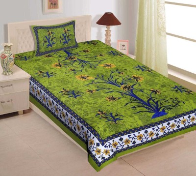 TOORVI TEXTILE 144 TC Cotton Single Printed Flat Bedsheet(Pack of 1, Green)