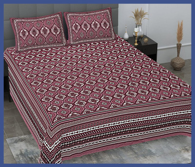 BedZone Cotton Double Flat 240 TC Jaipuri Prints Bedsheet(Pack of 1, Purple)