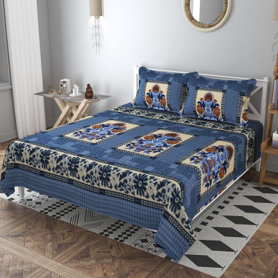 CREATURE Woolen Double Flat 250 TC Floral Bedsheet(Pack of 1, Blue)