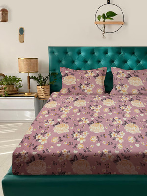 ROSARA HOME Microfiber Queen Flat 180 TC Printed Bedsheet(Pack of 1, Peach)
