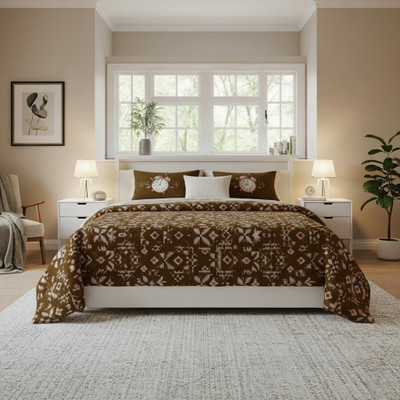 LoomLanes 230 TC Cotton Double Floral Flat Bedsheet(Pack of 1, Brown)