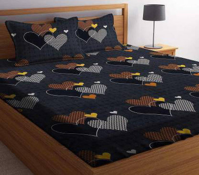BLUEDOT 160 TC Microfiber Double Printed Flat Bedsheet(Pack of 1, Black)