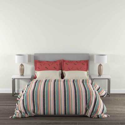 MYTRIDENT Cotton Queen Flat 144 TC Geometric Bedsheet(Pack of 1, Nautical Red)