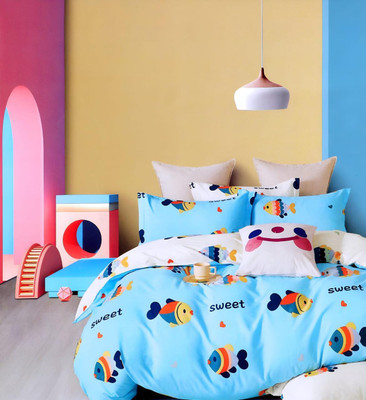 ELIZA KRAFTS Cotton Double Flat 300 TC Animal Bedsheet(Pack of 1, AQUA-FISH)