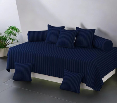 HOMYBEES Cotton Single Flat 210 TC Striped Bedsheet(Pack of 1, Navy Blue)