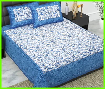 JAIPUR PRINTS Cotton Double Flat 160 TC Jaipuri Prints Bedsheet(Pack of 1, Blue)