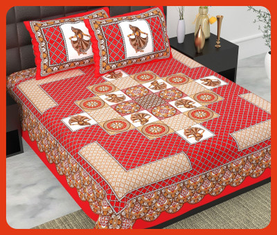 BedZone Cotton Double Flat 240 TC Jaipuri Prints Bedsheet(Pack of 1, Red)