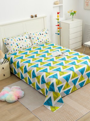 Story@home 144 TC Cotton Double Abstract Flat Bedsheet(Pack of 1, Green, White)