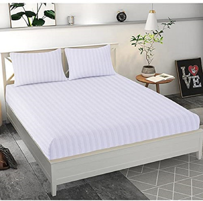 TURIYA Microfiber Double Flat 160 TC Striped Bedsheet(Pack of 1, Silver)