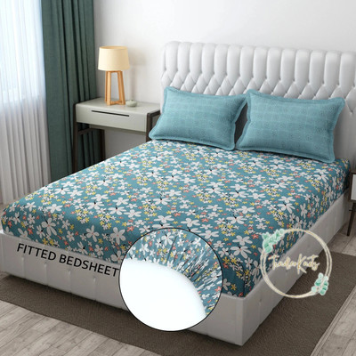 TINDLER KNOTS Microfiber King Fitted (Elastic) 210 TC Printed Bedsheet(Pack of 1, Mint Green)