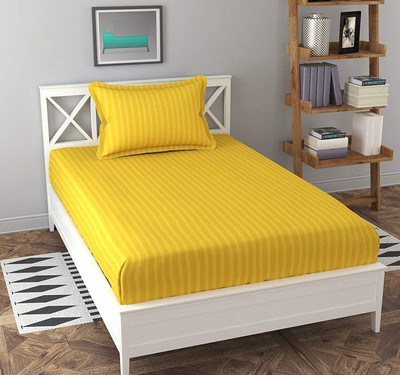 OICHY 280 TC Microfiber Single Striped Flat Bedsheet(Pack of 1, Yellow)