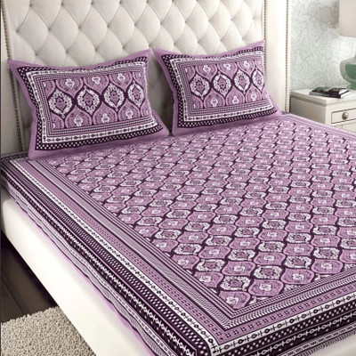 Dreamsoft Cotton Double Flat 144 TC Printed Bedsheet(Pack of 1, Purple)