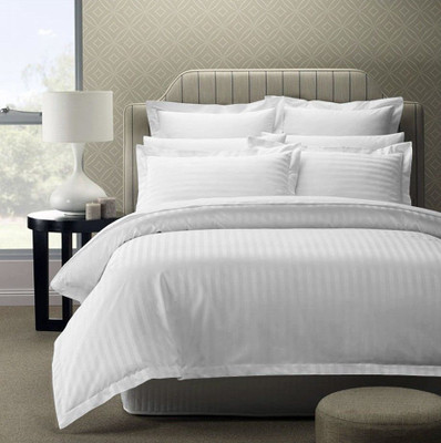Story@home Cotton King Flat 300 TC Striped Bedsheet(Pack of 1, White)
