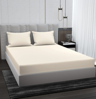 BROMWICK 220 TC Microfiber Double Solid Flat Bedsheet(Pack of 1, Beige)
