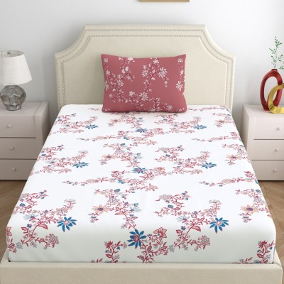 Home Ecstasy 140 TC Cotton Single Floral Flat Bedsheet(Pack of 1, Peach)