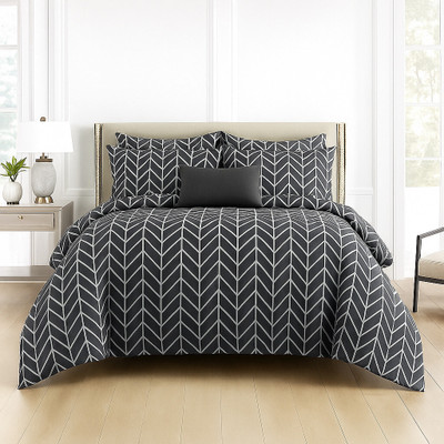 DECOR2ADMIRE 300 TC Cotton Queen Geometric Flat Bedsheet(Pack of 1, Solid Zig-Zag Dark Grey)