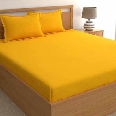 BEVI 300 TC Microfiber Double Solid Flat Bedsheet(Pack of 1, Yellow)