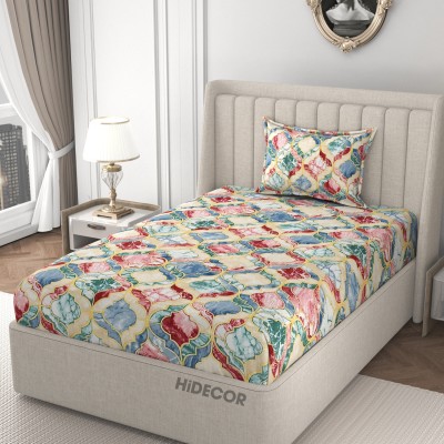 HIDECOR 280 TC Microfiber Single Printed Flat Bedsheet(Pack of 1, Multicolor, Blue)