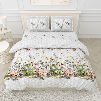 RJ Cotton King Flat 210 TC Printed Bedsheet(Pack of 1, White, Cream)