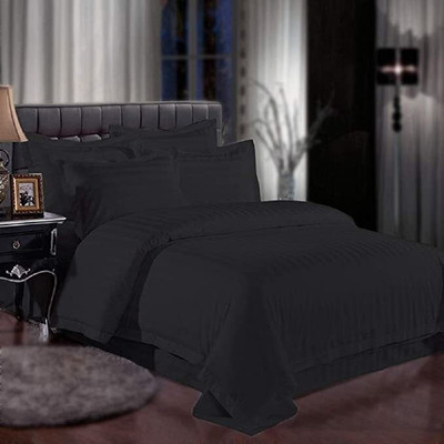 comofowell 210 TC Cotton Double Striped Flat Bedsheet(Pack of 1, Black)
