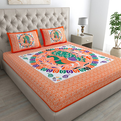 Homeline 104 TC Cotton Double Jaipuri Prints Flat Bedsheet(Pack of 1, MULTICOLOUR-3)