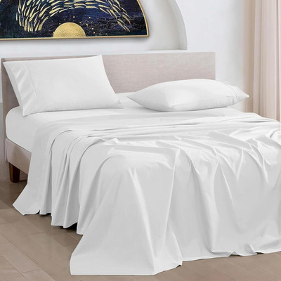 lacoza Cotton Blend Double Flat 400 TC Solid Bedsheet(Pack of 1, White - Premium Luxury Bedsheet For Hotel / Home)