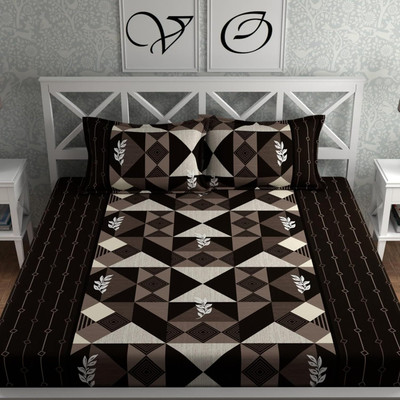 Anand Creative 290 TC Cotton Double, King, Queen Checkered Fitted (Elastic) Bedsheet(Pack of 1, Black)