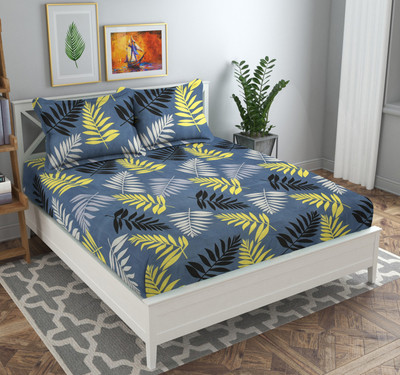 VAS COLLECTIONS 144 TC Microfiber Double Abstract Flat Bedsheet(Pack of 1, CLOUDEY BLUE)