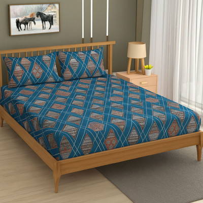 STYLISHUP Microfiber, Cotton Queen Flat 320 TC Floral Bedsheet(Pack of 1, Grey)