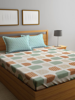Klotthe 300 TC Polycotton Double Printed Fitted (Elastic) Bedsheet(Pack of 1, Green)