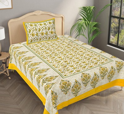 BOMBAY SPEED 280 TC Cotton Single Floral Flat Bedsheet(Pack of 1, Yellow)
