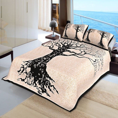 sr enterprises Cotton Double Flat 180 TC Printed Bedsheet(Pack of 1, Black)