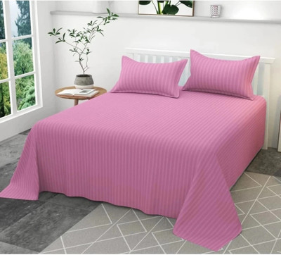 ROOMSTYLE 230 TC Cotton Single Striped Fitted (Elastic) Bedsheet(Pack of 1, Pink)