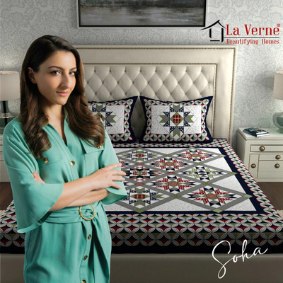 LA VERNE 144 TC Cotton Double Geometric Flat Bedsheet(Pack of 1, Multicolor)