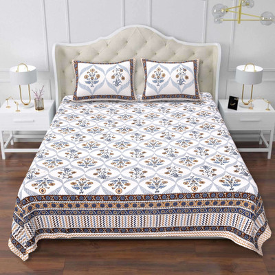 SABHINJO 180 TC Cotton King Printed Flat Bedsheet(Pack of 1, Brown & white)