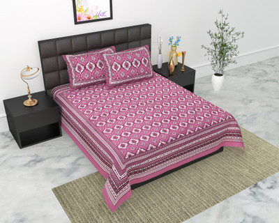 Navkar Creation 104 TC Cotton Double Jaipuri Prints Flat Bedsheet(Pack of 1, Purple)