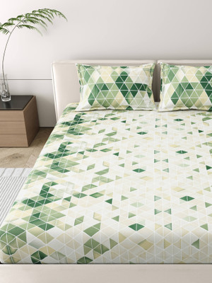 Mafatlal Cotton King Flat 300 TC Floral Bedsheet(Pack of 1, Light Green, beige, and white tones.)