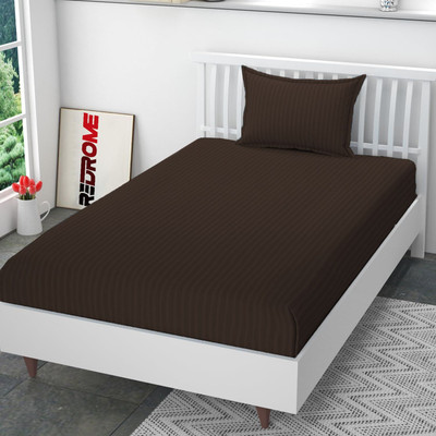 REDROME Cotton Single Flat 300 TC Striped Bedsheet(Pack of 1, Coffee)