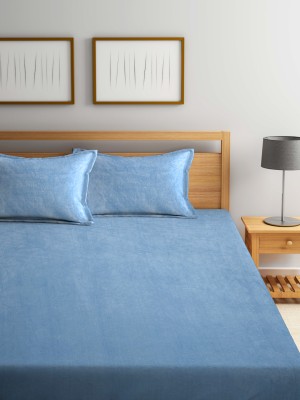 Klotthe 300 TC Woolen King Solid Flat Bedsheet(Pack of 1, Blue)