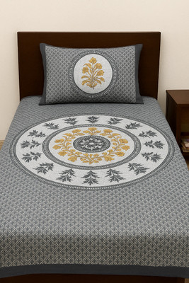 Sgt Cotton Single Flat 180 TC Jaipuri Prints Bedsheet(Pack of 1, Grey)