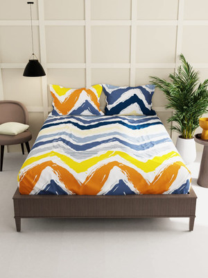 RARE BIRD 210 TC Polycotton Double Geometric Fitted (Elastic) Bedsheet(Pack of 1, Multicolor)