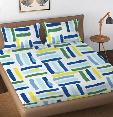 HOMYBEES 220 TC Cotton Double Abstract Fitted (Elastic) Bedsheet(Pack of 1, Multicolor11)