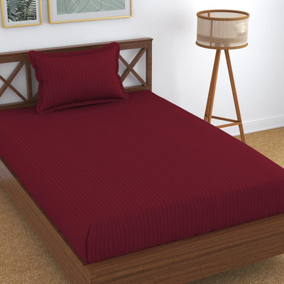 Home Stylish 280 TC Microfiber Single Striped Flat Bedsheet(Pack of 1, Maroon)