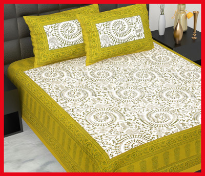 JAIPUR PRINTS Cotton Double Flat 210 TC Jaipuri Prints Bedsheet(Pack of 1, Green)