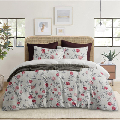 ajhandloom 260 TC Cotton Double Printed Flat Bedsheet(Pack of 1, White)