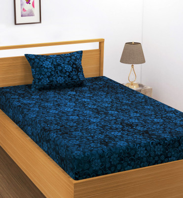 RIBUGROUP Velvet Single Fitted (Elastic) 310 TC Solid Bedsheet(Pack of 1, Blue)