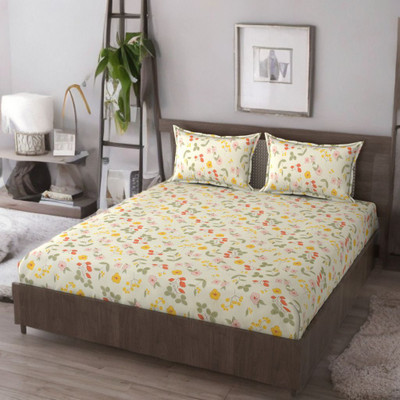 Saarvi creation Cotton, Polycotton, Microfiber Double Fitted (Elastic) 300 TC Printed Bedsheet(Pack of 1, Multicolor)