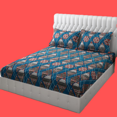 HOMYBEES Cotton King Flat 180 TC Abstract Bedsheet(Pack of 1, Blue)