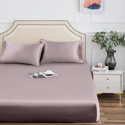 The Linen Company 300 TC Viscose Single Solid Fitted (Elastic) Bedsheet(Pack of 1, Lilac)