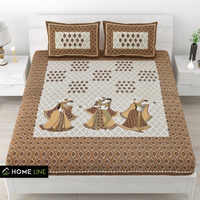 lovebedsheet 210 TC Cotton Queen Printed Flat Bedsheet(Pack of 1, Brown White And Three woman photoone double bedsheeet two pillow covers ))